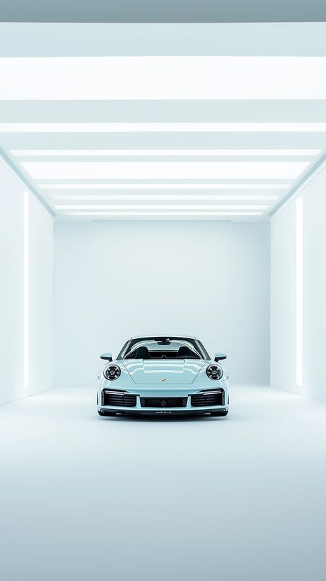 Image Baby Blue Porsche, White Photography Studio, Porsche 992 Turbo S, 992 Turbo S, Blue Porsche, White Wheels, Minimalist Design Style, Porsche 992, Porsche Carrera