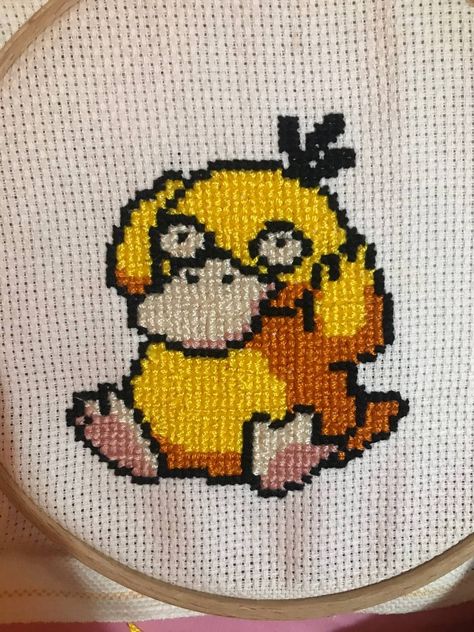 Pokemon Psyduck Cross Stitch Psyduck Cross Stitch, Pokemon Embroidery Pattern, Cross Stitch Pokemon, Anime Cross Stitch Patterns, Abra Pokemon, Embroidery Pokemon, Pikachu Cross Stitch Pattern, Pikachu Cross Stitch, Pokemon Embroidery