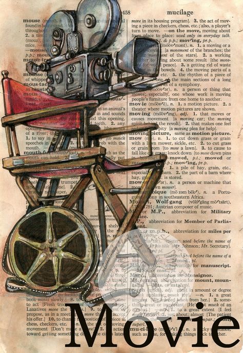 Movie by Kristy Patterson Stary Papier, Vintage Films, Mixed Media Drawing, Media Drawing, Shoes Art, Newspaper Art, Book Page Art, Dictionary Page, Dictionary Art