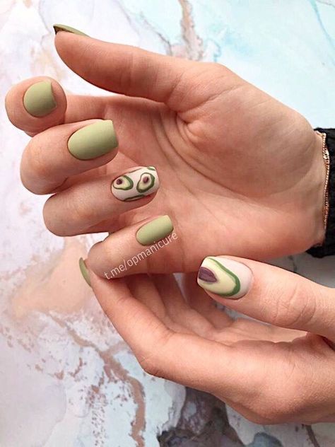 Avocado Nail Art, Avocado Nails, Nail Polish Ideas Easy, Mickey Nails, Food Nails, Fruit Nail Art, Hippie Nails, Romantic Nails, Subtle Nails