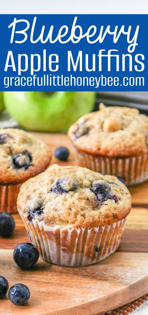 Apple And Blueberry Muffins, Apple Blueberry Recipes, Blueberry Apple Muffins, Apple And Blueberry Recipes, Apple Blueberry Muffins, Blueberry Muffins For Baby, Apple Bark, Recipe Using Honey, Fast Breakfast