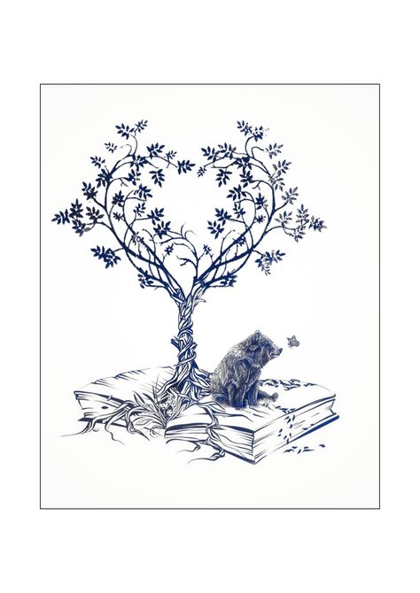 Bear And Tree Tattoo, Bear Tree Tattoo, Book Tree Tattoo, Tree Tattoo Art, Book Tattoos, Tree Tattoos, Smelling Flowers, Book Tree, Burnt Wood