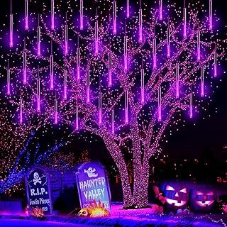 Halloween Lights Outdoor, Meteor Shower Lights, Shower Lights, Purple Christmas Lights, Halloween Lighting Outdoor, Meteor Lights, Solar Christmas Lights, Halloween Window Decorations, Rain Lights