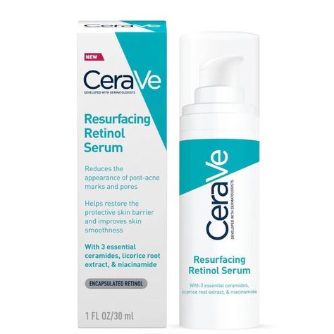 Cerave Resurfacing Retinol Serum, Resurfacing Retinol Serum, Best Retinol Cream, Post Acne Marks, Retinol Cream, Retinol Serum, Acne Blemishes, Hyaluronic Acid Serum, Acne Marks