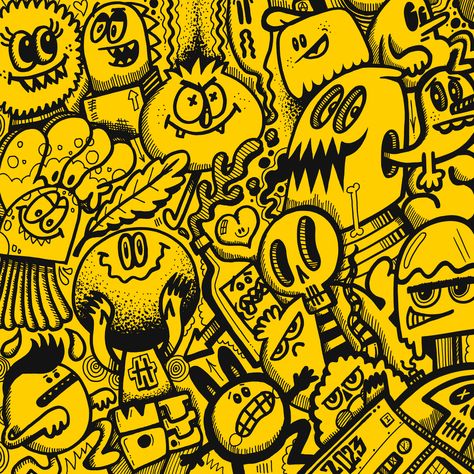 Yellow + Black Doodle by wotto Comic Book Style Graphic Design, Graphic Design Posters Yellow, Yellow Aesthetic Pfp, Dino Nuggies, Yellow Cartoon Characters, Yellow Graffiti, Yellow Characters, Yellow Cartoon, Instagram Design Creative