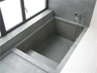 Thinking of remodeling the current master sunken bath/shower with concrete.  This one here is pretty darn cool. Sunken Bath, Concrete Bathtub, Sunken Bathtub, Concrete Bath, Second Bathroom, Sunken Tub, Tub Remodel, Bathroom Tub Shower, Bathroom Hacks