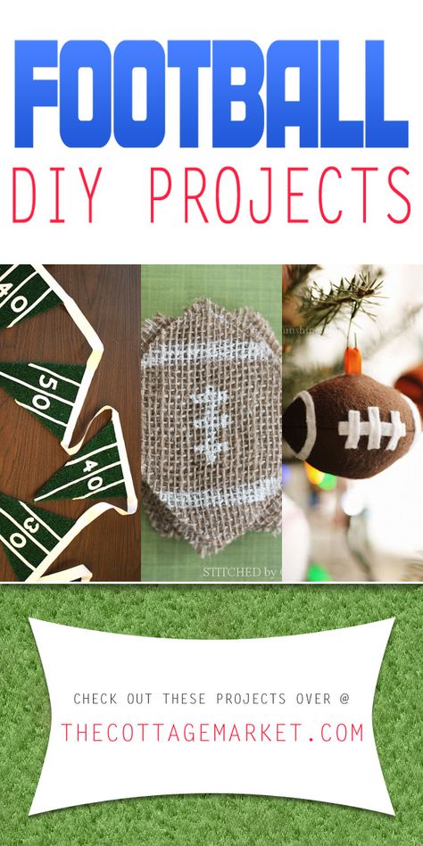 Football DIY Projects - The Cottage Market #Footbal, #FootballDIYProjects, #FootballCrafts Football Pillows Diy, Diy Football Room Decor, Football Ornaments Diy, Football Banquet, Football Diy, Football Crafts, Football Christmas, Football Fever, Cottage Market