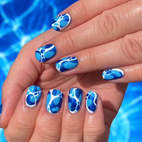 Pool Party Nails, Beach Nail Art Designs, Pool Nails, Summer Nail Art Ideas, Water Nail Art, Beach Nail Art, Wave Nails, Water Nails, Mens Nails