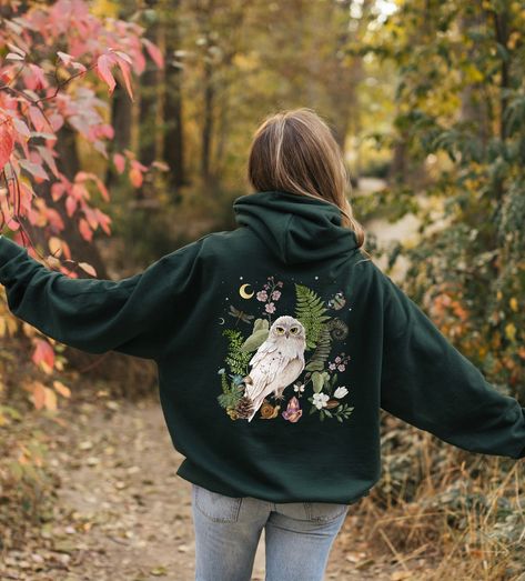 Witchy Sweater, Nature Sweater, Cottagecore Forest, Owl Clothes, Hoodie Weather, Boho Witch, Sweater Making, Hoodie Design, Personalized T Shirts