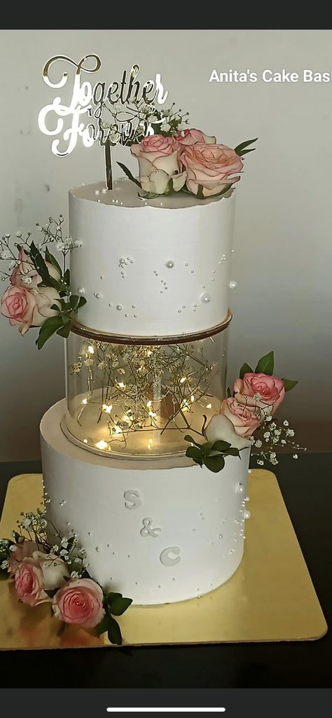 Wedding Cake With Clear Layer, Wedding Cake With Lights, Traditional Marriage Cake, Album Cake, Floating Cake, Wedding Cake Designs Simple, Wedding Reception Cake, 5 Tier Wedding Cakes, 25 Anniversary Cake