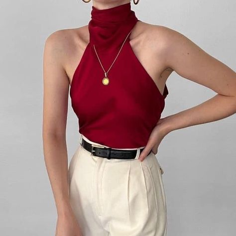 Neck Bow Tie, Sleeveless Mock Neck, Neck Bow, Vintage Ralph Lauren, Casual Chic Outfit, Silk Charmeuse, Looks Chic, Casual Tank Tops, Tie Top