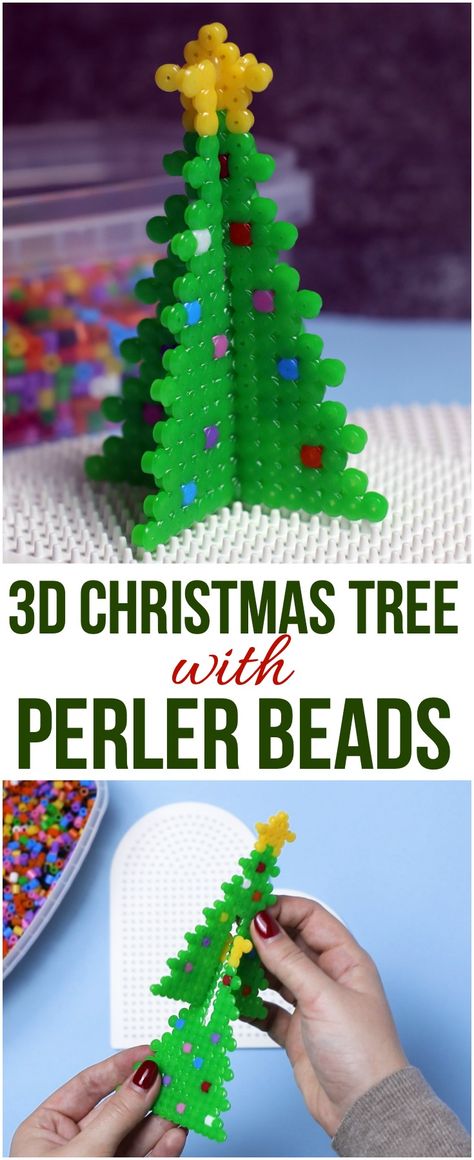 Bead Crafts For Kids, Perler Bead Crafts, Christmas Tutorial, Christmas Perler Beads, Melty Bead Patterns, Pearl Beads Pattern, 3d Christmas Tree, 3d Perler Bead, Fuse Bead Patterns