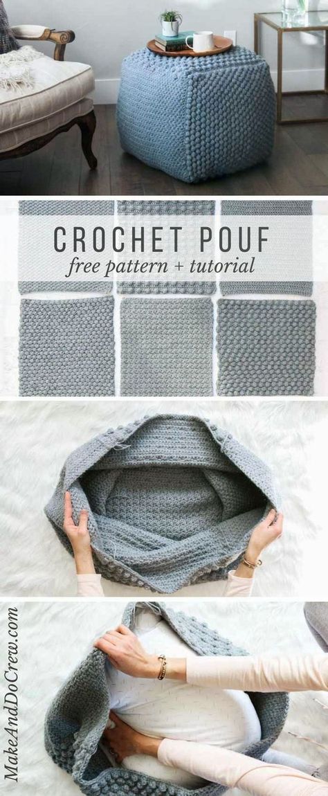 This free crochet for home pouf pattern uses economical yarn to make a chunky crochet pouf that works as a side table, ottoman or bean bag chair. Modern + fun knitting and crochet pattern. Crochet Pouf Pattern, Bean Bag Pattern, Knitting Amigurumi, Crochet Pouf, Hoodie Diy, Crochet Home Decor, Crochet Afghans, Crochet Pillow, Crochet For Home