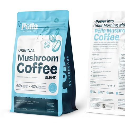 Designs | Create Eye-Catching Packaging for a Unique Mushroom Coffee – With Future Variants in Mind! | Product packaging contest Coffee Packaging Design, Coffee Stand, Pouch Design, Blinds Design, Coffee Stands, Mushroom Coffee, Coffee Packaging, Creative Packaging Design, Creative Packaging