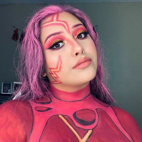 #Lavagirl #Halloweenmakeup Lava Girl Makeup Halloween, Lava Girl Makeup, Lavagirl Halloween Costume, Lava Girl Halloween Costume, Lavagirl Costume, Lava Girl Costume, Fantasy Fest, Mehron Makeup, Body Waxing