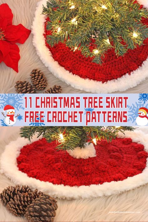 Christmas Tree Skirt Crochet, Tree Skirt Crochet, Christmas Tree Skirt Crochet Pattern, Mini Tree Skirt, Crochet Tree Skirt, Chunky Yarn Crochet, Christmas Tree Skirts Patterns, Skirt Pattern Free, Bobble Crochet