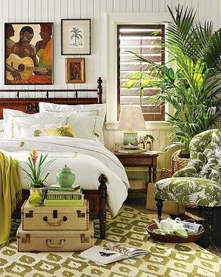 Eye For Design: Decorating With The Brown/ Lime Green Color Combination Tropical British Colonial Interiors, British Colonial Bedroom, British Colonial Interiors, West Indies Decor, Tropical British Colonial, Colonial Bedroom, Tropical Bedroom, West Indies Style, Tropical Interiors