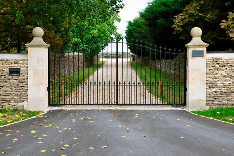 If you want to do everything in your power to deter potential intruders from your home, check out these 15 DIY home security projects undertaken by Hometalkers! Gated Driveway Entrance, Gated Driveway, Custom Iron Gates, Wrought Iron Garden Gates, Iron Garden Gates, Driveway Entrance, Iron Gate Design, Electric Gates, Front Gates