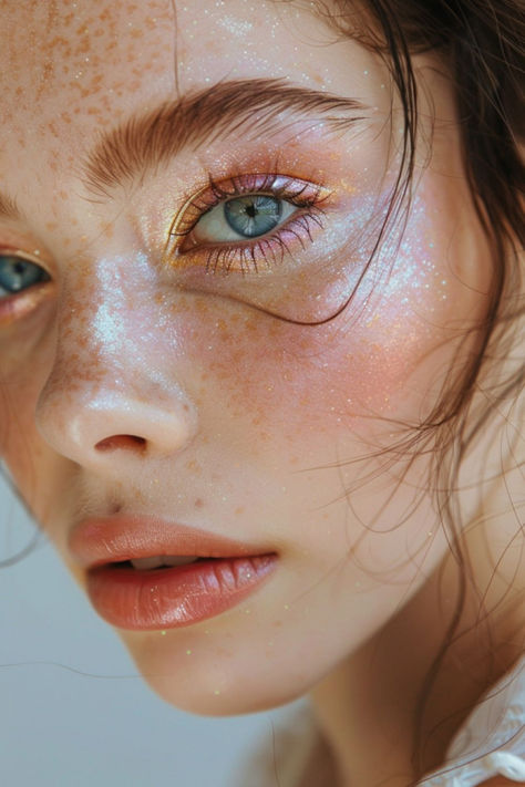 Soft Dreamy Makeup Look, Funky Bridal Makeup, Make Up Ideas For Party, Fairy Wedding Makeup Look, Elven Makeup Looks, Ethereal Essence Makeup, Editorial Bridal Makeup, Farie Makeup, Ethereal Bridal Makeup