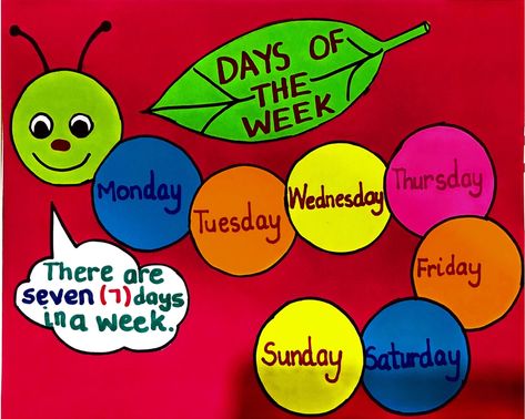 In Our Classroom We, Classroom Charts Preschool, Months Of The Year Chart Ideas, Days Of The Week Chart Classroom Decor, Project Designs For School, Av Aids Ideas, Creative Charts For Classroom Ideas, Days Of The Week Chart, Days Of The Week Activities