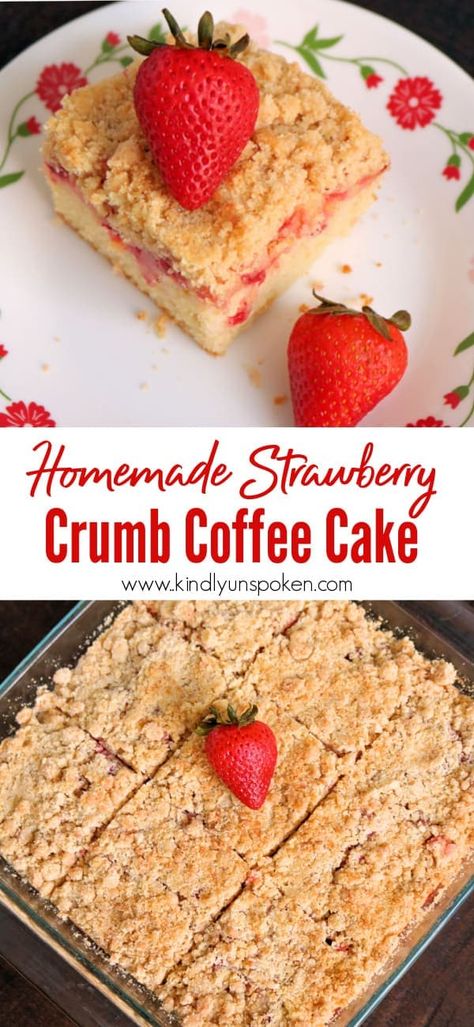 Fresh Strawberry Coffee Cake, Coffee Cake Strawberry, Sour Cream Strawberry Cake, Homemade Butter Cake, Strawberry Breakfast Cake, Coffee Cake With Crumb Topping, Strawberry Coffee Cake, Cake With Sour Cream, Vanilla Butter Cake