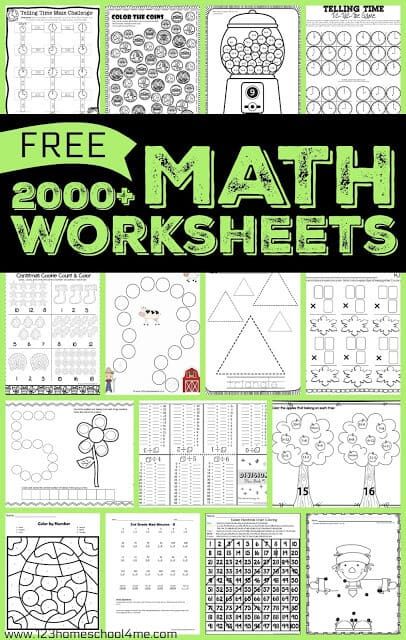 2000+ FREE Math Worksheets for preschool, kindergarten, first grade, 2nd grade, 3rd grade, 4th grade, 5th grade, and 6th grade kids. Lots of clever printable worksheets to practice telling time, counting coins, addition, subtraction, multiplication, division,skip counting, counting, numbers, problem solving, and more for various seasons like apple, fall, thanksgiving, christmas, winter, valentines day, st patrick's day, easter, spring, summer. etc. 123 Homeschool 4 Me, Free Printable Math Worksheets, Homeschool Worksheets, Math Workbook, Printable Preschool Worksheets, Printable Math Worksheets, Free Math Worksheets, Kids Math Worksheets, Math Printables