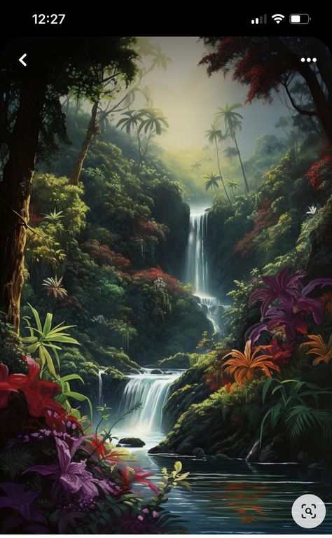 Jungle Waterfall, Hidden Waterfall, Jungle Painting, Expensive Things, Learn Watercolor Painting, Waterfall Paintings, Jungle Art, Learn Watercolor, Painting Classes