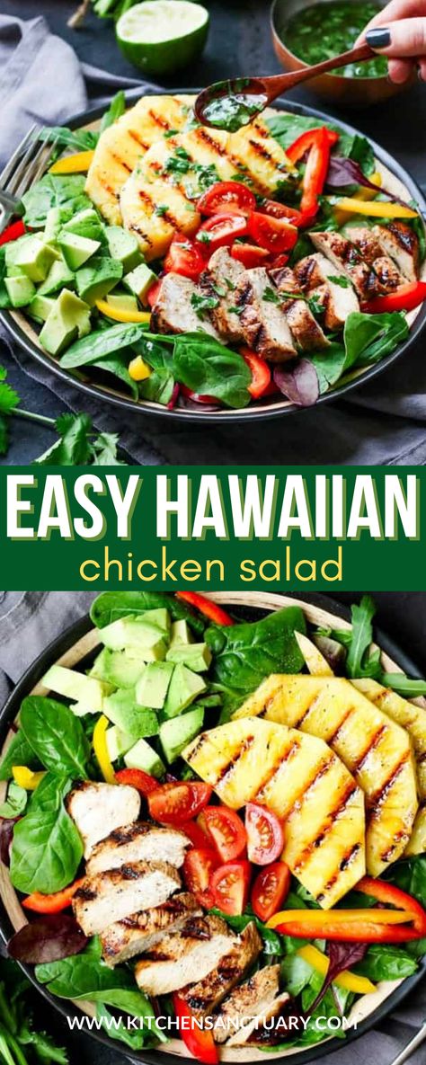 Grilled Pineapple Chicken Salad, Hawaiian Chicken Salad Pineapple, Chicken Pineapple Salad Recipes, Grilled Pineapple Salad Recipes, Hawaiian Chicken Salad Recipes, Grilled Pineapple Salad, Hawaiian Salad Dressing, Luau Brunch, Hawaiian Salads