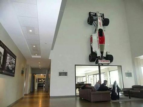 F1 Car Decoration, F1 Car On Ceiling, F1 Car In House, F1 Car On Wall, F1 Bedroom Ideas, F1 Bedroom, F1 Interior, Character Blankets, Garage Style