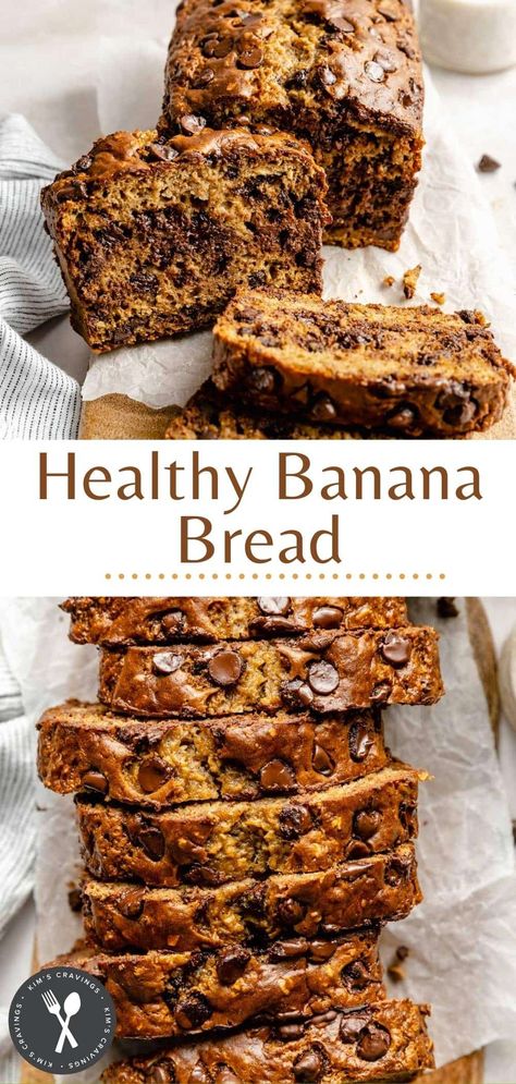 This healthy banana bread has a super moist texture, sweet banana flavor, and an incredibly soft crumb. It's made without butter or oil, but so tender and delicious that you’d never be able to tell! It makes a great healthier alternative to the traditional favorite! Add in a handful of chocolate chips and you've got yourself the best banana bread recipe. It’s the perfect snack or dessert option and can be frozen for later use! Flourless Banana Bread, Healthy Banana Bread Recipe, The Best Banana Bread Recipe, Banana Bread Recipe Healthy, Healthy Bread Recipes, Brunch Recipe, Make Ahead Desserts, Sports Food, Healthy Banana Bread