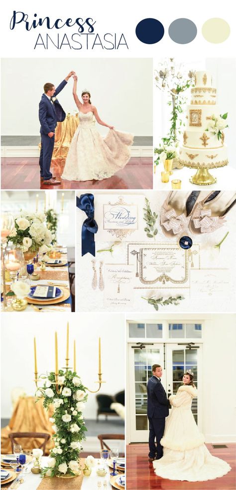 Princess Anastasia Wedding Inspiration - Once Upon a December #princessanastasiawedding #onceuponadecemberwedding #anastasiawedding #navyandgoldwedding #fairytaleprincesswedding #russianprincesswedding Anastasia Wedding, Princess Wedding Theme, Royal Wedding Themes, Once Upon A December, Princess Anastasia, Harry Potter Wedding Theme, Marathi Wedding, Disney Inspired Wedding, Russian Wedding