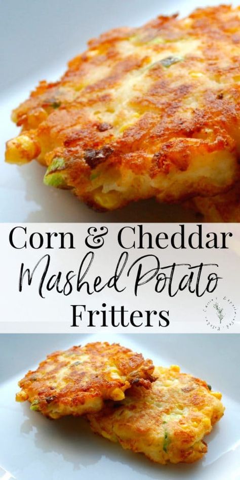 Mashed Potato Fritters, Cheddar Mashed Potatoes, Potato Fritters, Potato Recipes Side Dishes, Potato Sides, Fritter Recipes, Potato Cakes, Potato Side Dishes, Think Food