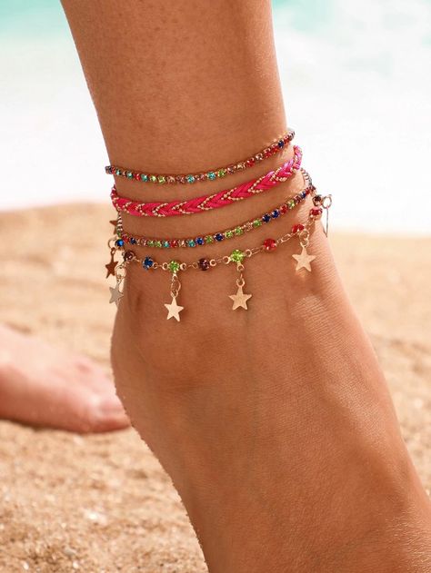 Jóias Body Chains, Julia Jewelry, Star Anklet, Leather Anklets, Summer Beach Jewelry, Preppy Jewelry, Anklet Designs, Foot Bracelet, Dragonfly Jewelry