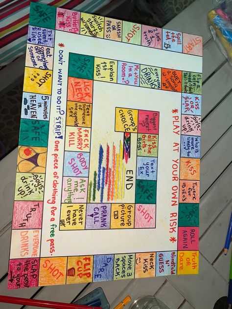 Board Game Sleepover, Drunk Monopoly Board, Sleepover Game Board, Girls Night Board Games Diy, Home Made Board Games Diy, Drunkopoly Board, Lets Get F Up Game Board, Sleepover Board Games, Game Board Ideas Drinking