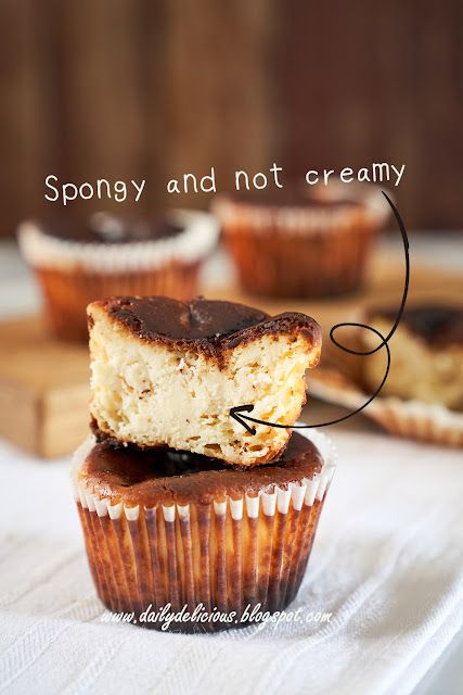 dailydelicious: Creamy Mini Basque Cheesecake Burnt Cheese, Cheesecake Cupcakes Recipe, Small Cheesecakes, Mini Sweets, Burnt Cheesecake, Basque Cheesecake, Cheesecake Bites Recipe, Travel Cake, Cheesecake Cups