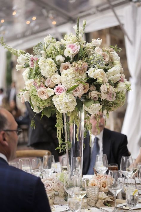 Green Hydrangea Centerpiece, Blushing Bride Protea, Vase Rose, Green Centerpieces, Hydrangea Centerpiece, Green Hydrangea, Tall Centerpieces, Blush Bride, Blushing Bride