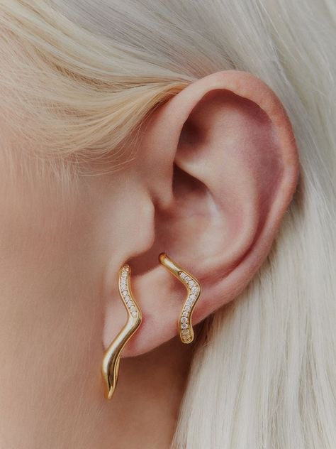 Lobe Cuff, Gold Ear Cuff, Lobe Piercing, Maria Black, Conch Piercing, Black Jewelry, Recycled Sterling Silver, 22k Gold, Conch