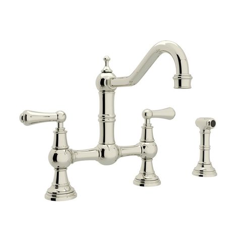 Perrin & Rowe Edwardian™ Perrin and Rowe® Double Handle Provence Bridge Kitchen Faucet with Lever Handle | Wayfair Perrin And Rowe, Bridge Kitchen Faucet, Bath Faucet, Metal Cross, Unlacquered Brass, Kitchen Collection, Edwardian Era, Plumbing Fixtures, Lever Handle