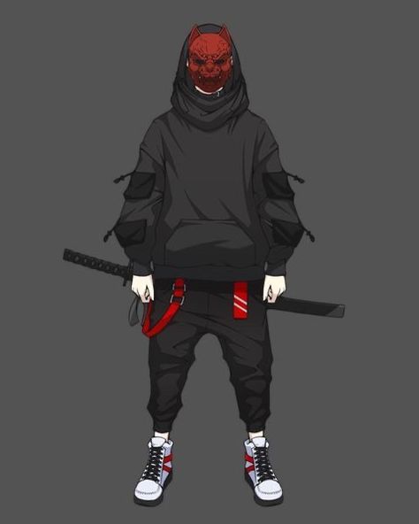 Cyberpunk Street Samurai Male, Urban Samurai Concept Art, Techwear Character Design, Futuristic Samurai, Urban Samurai, Ninja Outfit, Hoodie Weather, Urban Ninja, Ninja Art