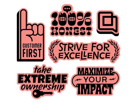 Gorgias company values sticker sheet by Sean Brice on Dribbble Sticker Design Inspiration, Stickers Png, Company Values, Sticker Sheet, Sticker Sheets, Creative Professional, Sticker Design, Keep Calm Artwork, Typography