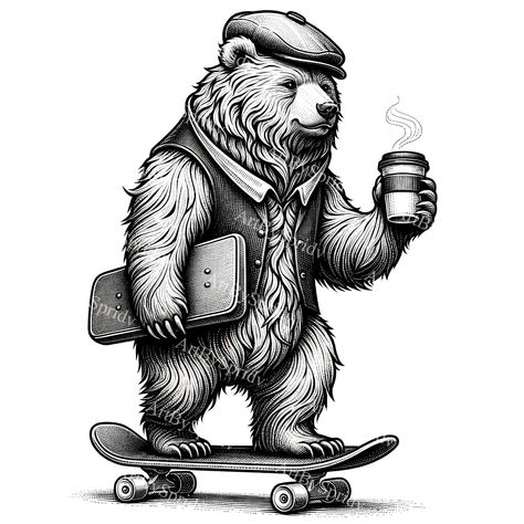 Cute Bear Tattoo, Urban Wildlife, Dapper Outfit, Unique Illustration, Animal Png, Bear Clipart, Bear Tattoo, Bear Illustration, Clipart Design