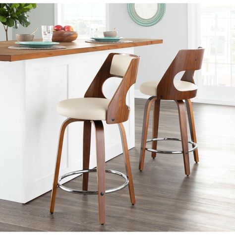 Kursi Bar, Modern Counter Stools, Condo Interior, Leather Counter Stools, Curved Wood, Ashley Furniture Homestore, Modern Bar, Swivel Seating, Kitchen Stools