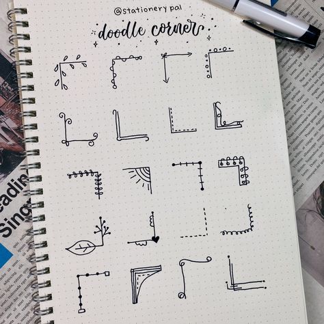 Simple yet classic doodles⚫⚪ .⁠⁠⁠⁠ .⁠⁠⁠⁠ .⁠⁠⁠⁠ 🎈Get great deals for washi tapes, pens, brush pens, and much other stationery at our shop. Click the link in bio @stationerypal or visit stationerypal.com⁠⁠⁠⁠ Cute White Board Ideas For Bedroom, Notebook Design Ideas Pages School, Simple Border Designs For Notebook, Cute Boarder Ideas, Catatan Aesthetic Simple, Aesthetic Writing Font, Journal Decoration Ideas, Dividers Ideas, Bullet Journal Dividers