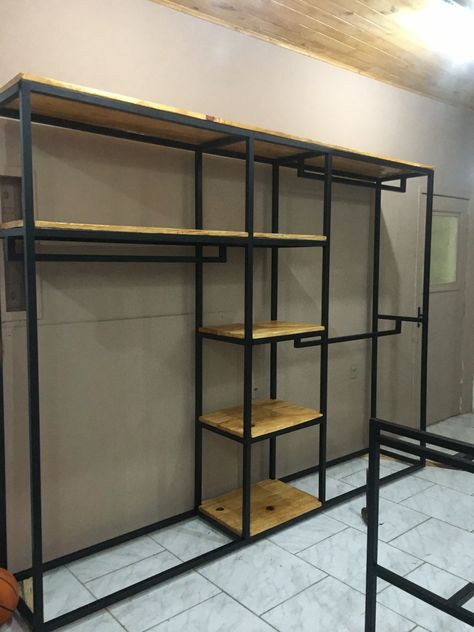 Closet Industrial, Metal Closet, Industrial Closet, Steel Wardrobe, Store Shelves Design, Clothing Store Interior, Pallet Patio Furniture, Closet Design Layout, Closet Remodel