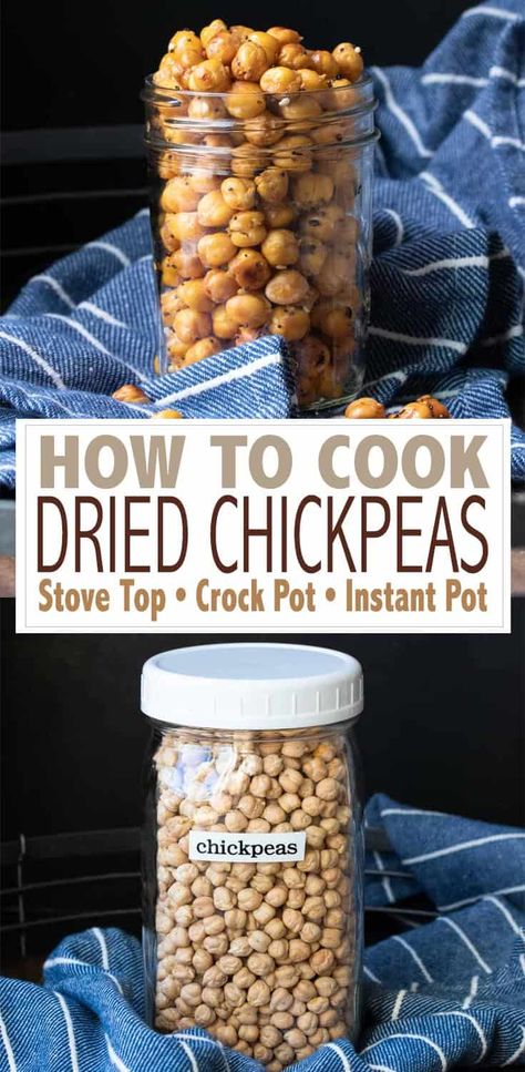 Are you ready to learn how to use pantry staples in your meals? This guide on how to cook dried chickpeas is exactly what you need to get your started! #pantrystaples #cookingbasics Canning Dried Chickpeas, Cook Dried Chickpeas, Cook Chickpeas, Chickpea Recipe, Dried Chickpeas, Vegan Tacos Meat, Bean Dishes, Chickpea Snacks, Vegan Pantry