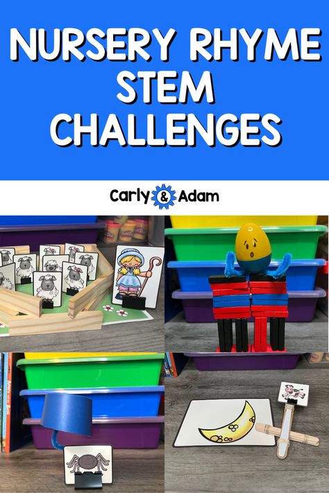 Nursery Rhyme STEM Challenges and Activities Kindergarten Nursery Rhyme Activities, Nursery Rhymes Kindergarten, Nursery Ryhmes, Humpty Dumpty Nursery Rhyme, Rhyming Preschool, Play Based Classroom, Nursery Rhyme Crafts, The Itsy Bitsy Spider, Stem Activities Preschool