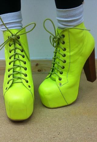 Jeffrey Campbell Neon Yellow Lita Boots  £150 Lita Boots, White Socks, Women Boots, White Sock, Boots Women, Heeled Ankle Boots, Jeffrey Campbell, Neon Yellow, Heeled Boots