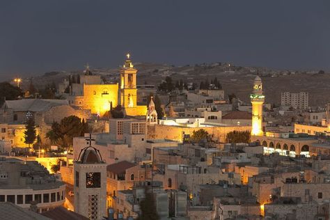 Bethlehem City, Arabian Nights Aesthetic, Nativity Church, Constantine The Great, Dome Of The Rock, The Holy Land, Holy Land, Bethlehem, Night Aesthetic