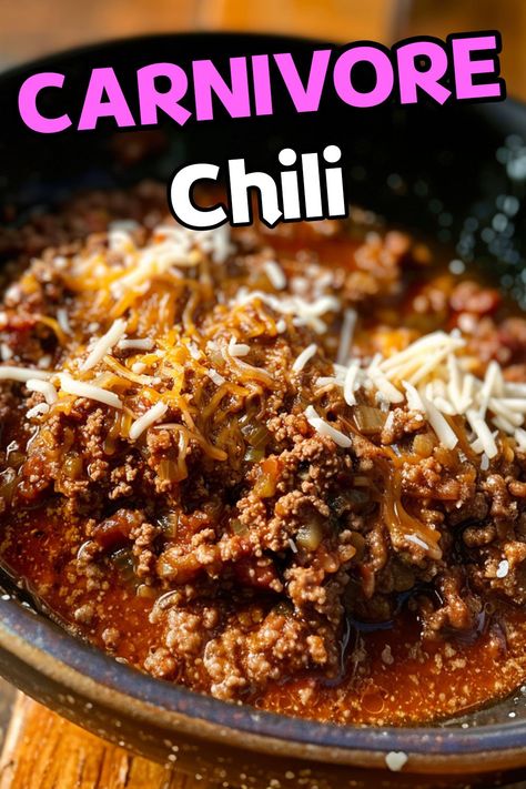 Carnivore Chili Fall Carnivore Meals, What Can You Eat On The Carnivore Diet, Only Meat Diet, Bariatric Chili Recipe, Conavour Meals, Carnivore Spaghetti Sauce, Carnivore Diet Lunch On The Go, Carnival Diet Recipes, Clean Eating Snacks For Work