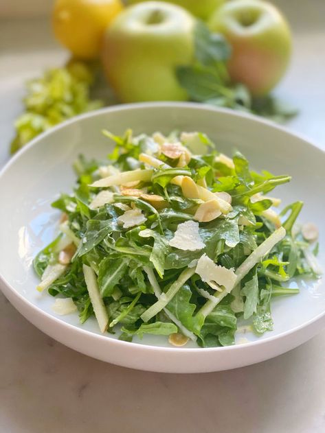 Parmesan Salad, Arugula Salad Recipes, Salad Dinner, Honey Mustard Dressing, Baby Arugula, Westport Ct, Lemon Vinaigrette, Arugula Salad, Toasted Almonds